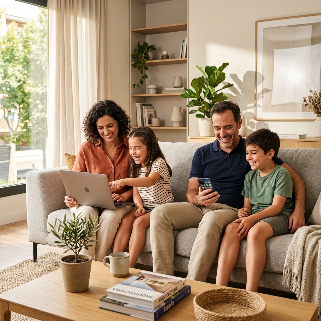 Familia disfrutando de los servicios de fibra DIGI en su casa
